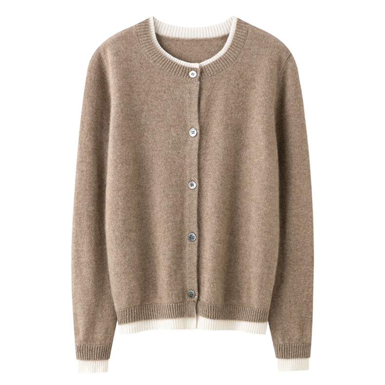 撞色假两件开衫女2024秋冬装新款针织衫35%羊绒衫，女装羊绒衫，绒又羊绒