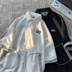 复古短袖衬衫男夏新款小众设计感潮牌潮流休闲半袖衬衣LS2217 P35图片