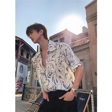 港风痞帅夏季花衬衫男夏威夷短袖潮流宽松休闲衬衣CS522，男装衬衫，星座1116A（原606A-3）