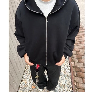 美式高街纯色开衫连帽卫衣短款拉链帽衫外套潮秋冬常规款袋鼠兜图片