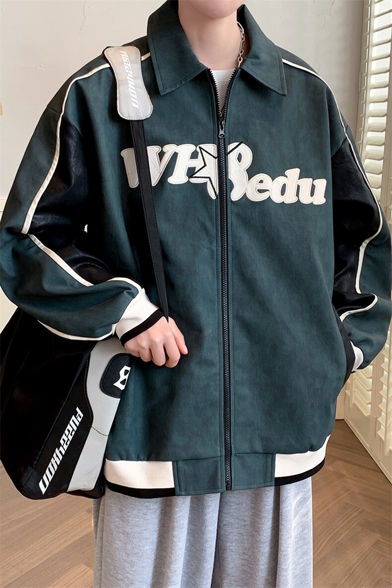 2024秋装新品刺绣字母夹克时尚撞色拼接外套男女8172-P95控价138,男装夹克,电商A441-1