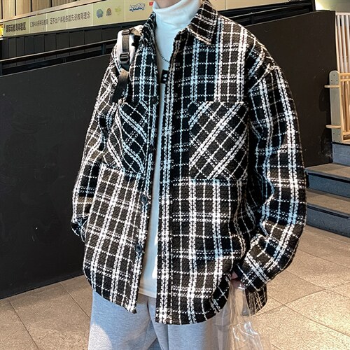 2021夹克男港风秋冬新款千鸟格呢料长袖外套男 A071-C22-P68图片