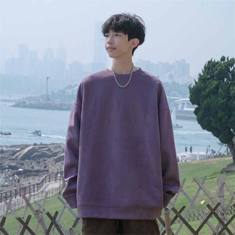 抖音得物高品质纯色大码休闲麂皮绒圆领卫衣wyjp1000-特p24,男装卫衣,星座605(原A050)