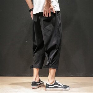 2021夏季新马切达大码日系男休闲裤魔术贴亚麻七分裤K375-P35图片