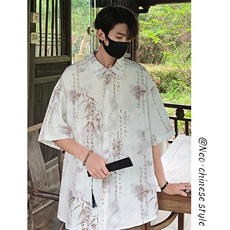 特批P25无差价25夏新中式冰丝垂感顺滑宽松风短袖衬衫男CD2266，男装衬衫，电商A001