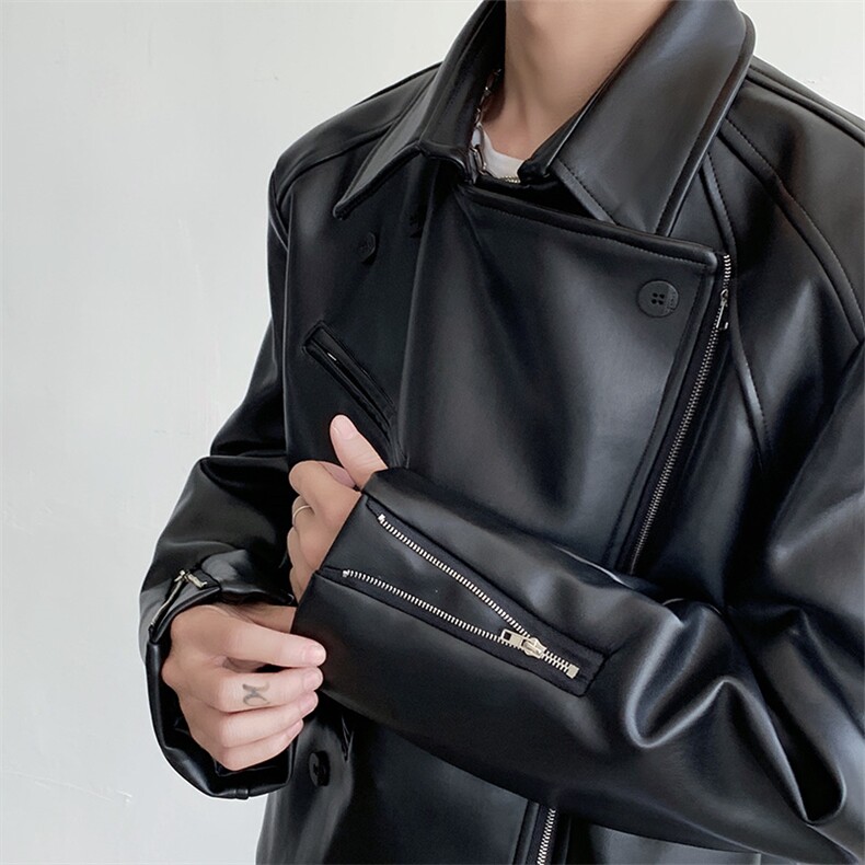 高级感pu皮夹克外套男暗黑系痞帅炸街宽松短款机车服2376-P145图片