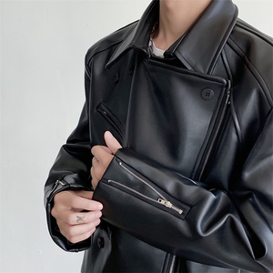 高级感pu皮夹克外套男暗黑系痞帅炸街宽松短款机车服2376-P145图片