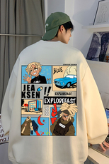 抖音品质美式复古漫画印花宽松休闲圆领卫衣JK23369特批25-控48，男装卫衣，星座605(原A050)