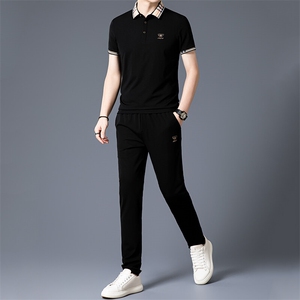 HP5091夏季新款男士休闲套装刺绣男装百搭二件套翻领,男装休闲套装,电商B360