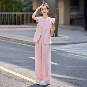 时尚套装女2026夏新款高级感气质轻熟风洋气马甲休闲阔腿裤三件套图片