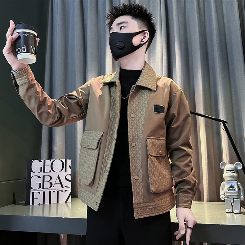 痞帅炸街潮流男士翻领夹克外套社会小伙店主风301C-JK18-P98控138图片