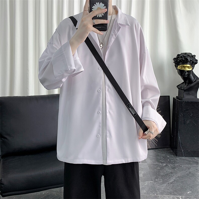 秋季新款2022男生长袖衬衫宽松百搭韩版纯色衬衣A071-C08-P38，男装衬衫，电商A071