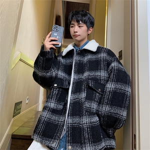 毛呢羊羔绒外套秋冬格子加绒加厚棉服美式高街外套A170-M809-P128图片