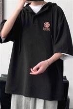 LD54237-P45连帽短袖t恤男大码胖子带帽五分袖中袖大皂风，男装T恤，电商A040