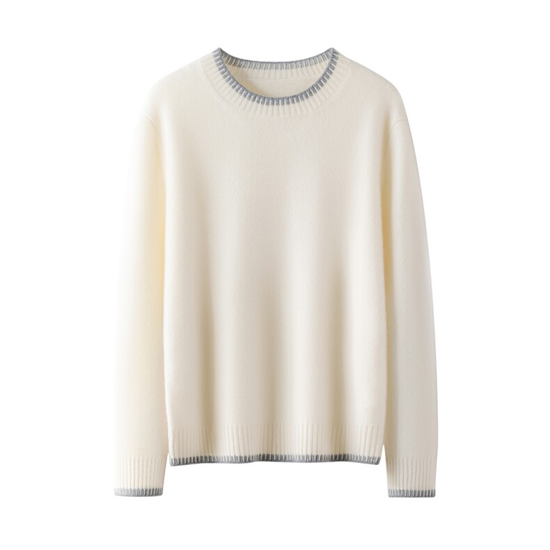 2025年秋季通勤套头时尚百搭通勤简约休闲螺纹带边圆领，女装羊绒衫，绒知纯羊绒