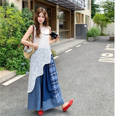 盐系叠穿不规则罩衫套装女2025夏季新款吊带做旧拼接阔腿裤三件套，女装套装/套裙，2C115