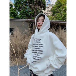 C355-P55 长字母美式印花 连帽带抽绳卫衣 学生男女款带口袋上衣图片
