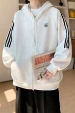 内景秋冬学院情侣条纹连帽卫衣男宽松开衫外套WY00759/P55加绒P65，女装短外套，电商B316