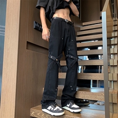 XZ221-1/K1503/P552025春款美式高街工装绑带微喇叭休闲牛仔裤，男装牛仔裤，星座221-1