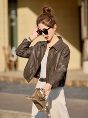 短款皮衣短外套修身常规拼贴/拼接春秋欧美风显瘦时尚休闲百搭，女装皮衣，简古