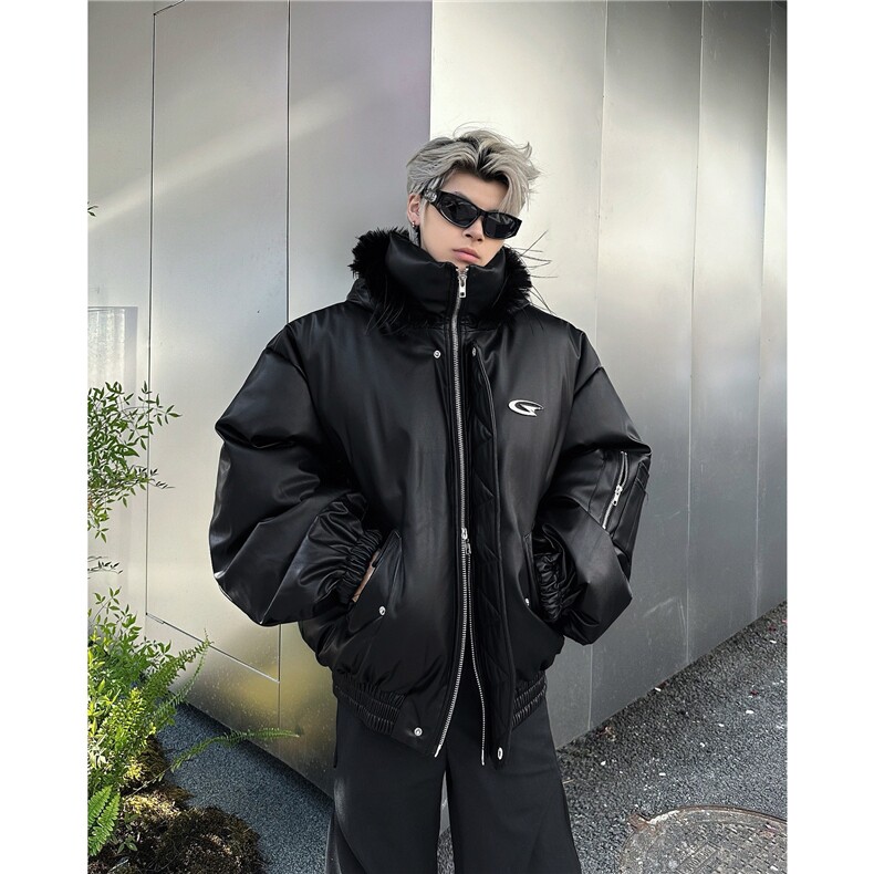 美式潮小众解构毛领座山雕加厚棉服外套连帽短款皮衣MF305-P118,男装皮衣,星座412-2