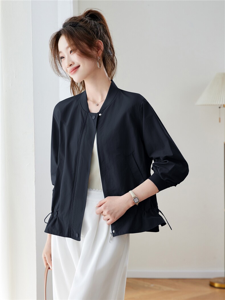 2026年春季宽松立领纯色棒球服短外套夹克开衫,女装短外套,简韵佳