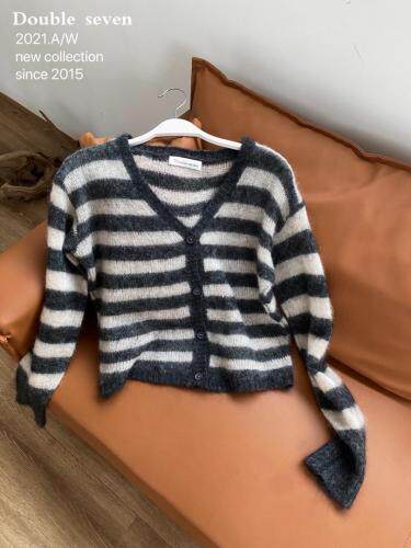 （现货）秋冬新款进口马海毛条纹薄开衫，其它，Double Seven