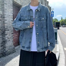 港风复古牛仔外套男秋季新款宽松休闲韩版百搭长袖翻领工装夹克男，男装工装外套，星座1210-1