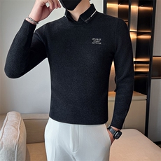 店主风小伙秋冬男修身衬衫领假二件针织毛衣301A-1/M66/P75控95，男装针织衫/毛衣，星座301A-1