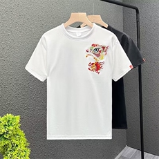 夏季重磅纯棉刺绣短袖T恤衫男生青年高品质时尚休闲T恤上衣，男装T恤，星座1013