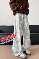 春季加长版裤子男款痞帅脏脏阔腿裤185cm110直筒休闲长裤KZ025P45，男装休闲裤，电商B312