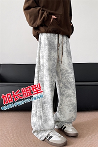 春季加长版裤子男款痞帅脏脏阔腿裤185cm110直筒休闲长裤KZ025P45图片