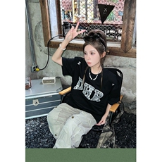 H0782-P35刺绣纯棉休闲显瘦短袖t恤女，女装T恤，星座617A-2