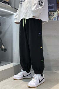 休闲裤男秋韩版排扣阔腿裤港风潮牌宽松束脚卫裤 A125-DK911-P50图片