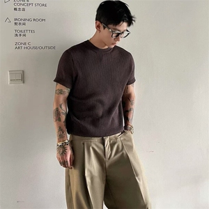 圆领条纹坑条针织短袖冰丝薄款透气 H9615-TP45图片