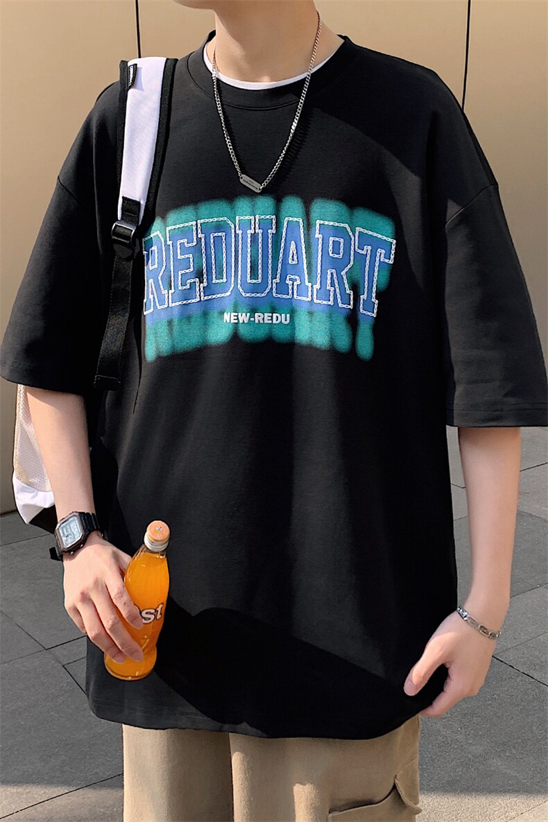 得物抖音40支双纱高品质港风印花时尚纯短袖T恤男女T7196-P40,男装T恤,电商A441-1