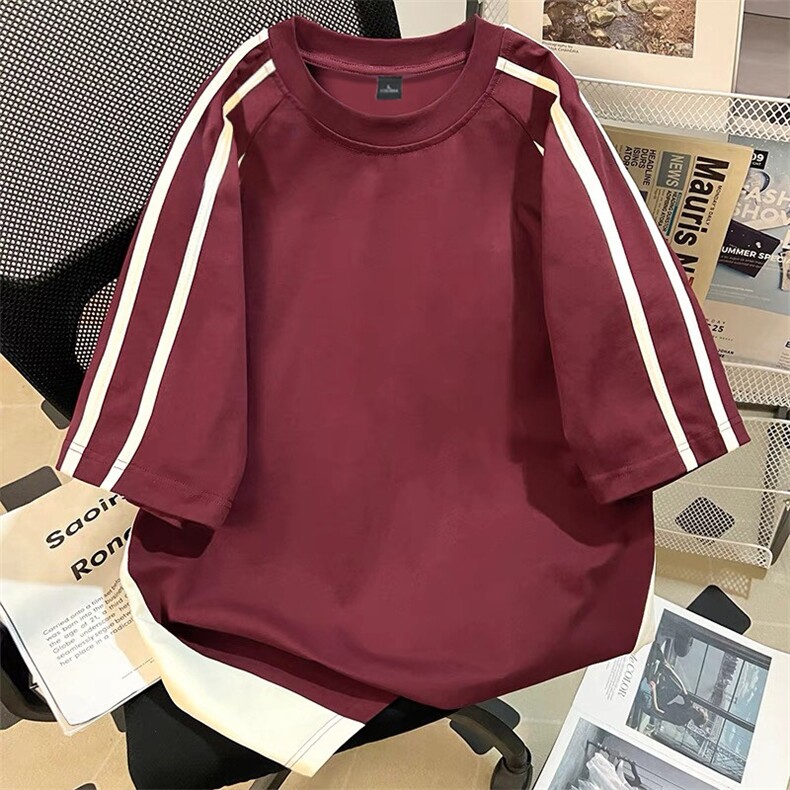 300克得物重磅100纯棉宽松撞色结构感短袖T恤男RH5021-特P35,男装T恤,星座610B-1