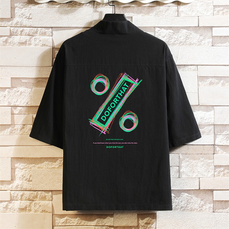 HF59171-P40风汉服男开衫外套七分袖道袍砖墙挂拍，男装民族服装，电商A040A