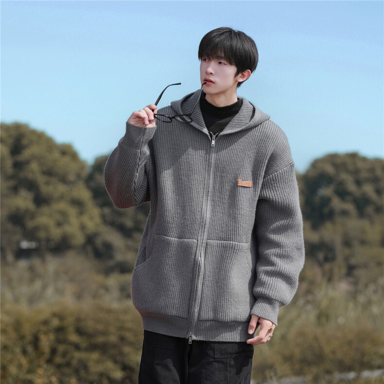 23/秋季连帽针织开衫男生秋冬宽松慵懒风毛衣外套XMYL03-P75控108,男装针织衫/毛衣,电商B370