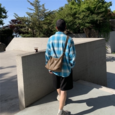 B413-1-DX856春秋款蓝色格子衬衫男女长袖韩版潮流休闲潮牌上衣，男装衬衫，电商B413-1