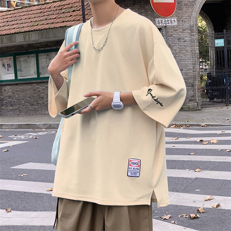 新增灰色港风冰丝七分袖T恤男短袖大码男装,男装T恤,星座909