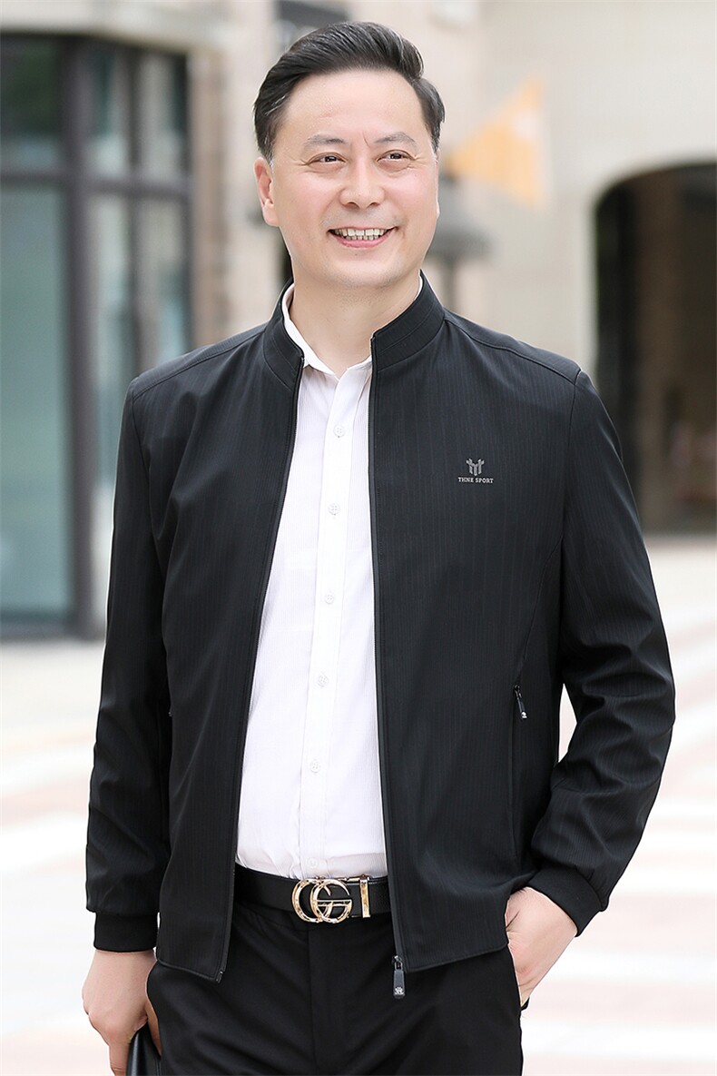 男士2023年春秋季新款长袖中老年休闲拉链夹克立领潮流宽松上衣男,男装夹克,电商B212（原钱塘6029）
