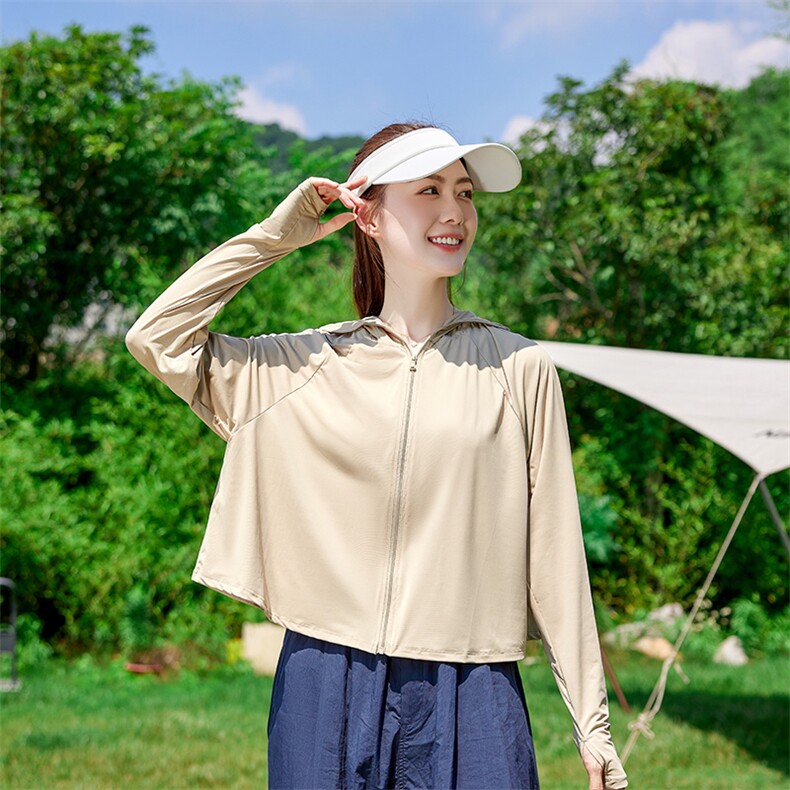 夏连帽冰丝防晒服女黑胶大帽檐斗篷upf50+薄款宽松户外透气防晒衣,女装防晒衣,可可小西