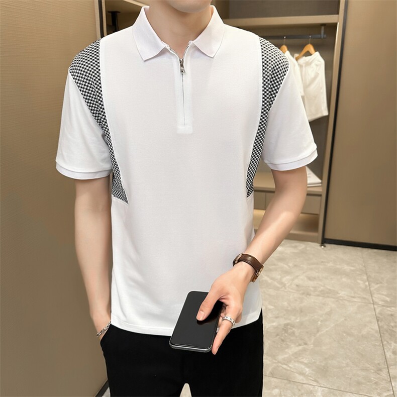 2024夏季新款创意拼接宽松圆领短袖T恤POLO衫男3320-p58控78，男装Polo衫，电商D303