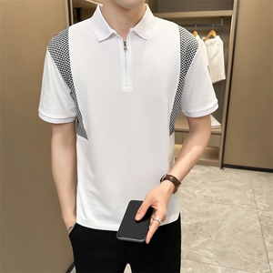 2024夏季新款 创意拼接宽松圆领短袖T恤POLO衫男3320-p58控78,男装Polo衫,电商D303