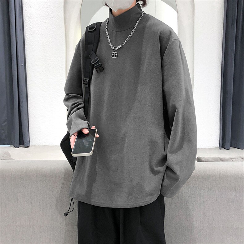 现货半高领德绒长袖T恤高领秋冬打底衫男宽松大码休闲T30-P35控59图片