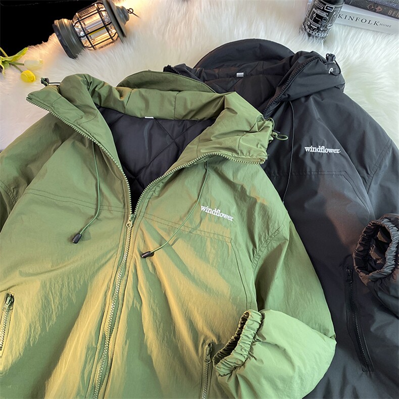 冬季保暖加绒加厚棉衣纯色连帽棉服港风冲锋衣外套男装JK2800P95,男装棉衣,电商A086