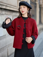 纯色双面羊毛大衣女2025秋冬新款减龄小个子双面毛呢外套带胸针，女装毛呢外套，众宇琦
