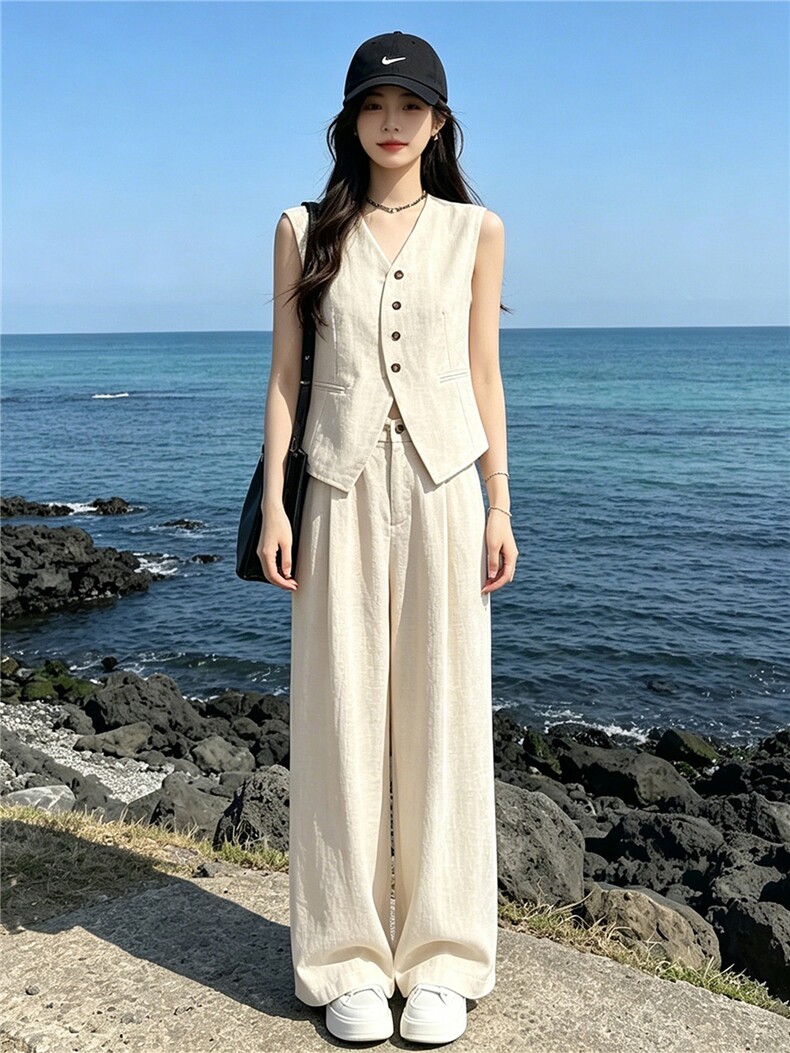 法式高级感气质减龄套装女夏季新款宽松简约无袖上衣长裤两件套潮,女装套装/套裙,江南