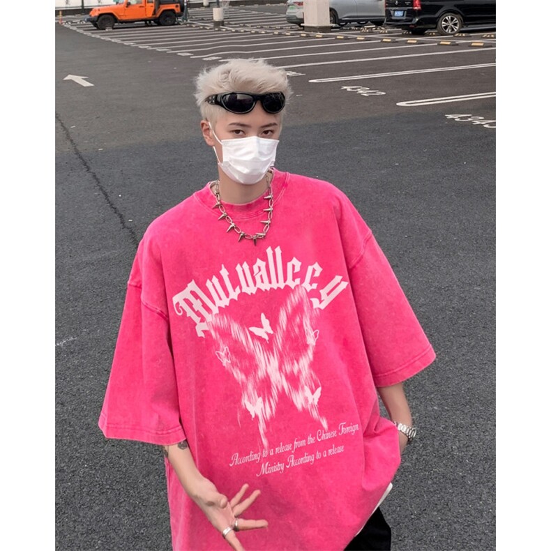 潮牌宽松短袖t恤蜡染美式复古高街水洗做旧XZ517A-3-ZJ028T-P38，男装T恤，星座517A-3